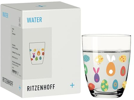 RITZENHOFF 8382001 Wasserglas 210 ml, Ostern von Carolin Oliveira – mit bunten Ostereiern und verspielten Details – Made in Germany
