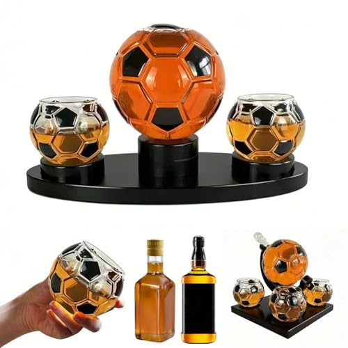Soccer Whiskey Decanter Set, Football Shaped Liquor Decanter with Wooden Stand, Sports Themed Soccer Liquor Decanters Gift Set for Men, Dad