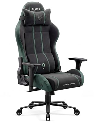 Diablo Ergonomischer Gaming Stuhl Stoff mit 3D Armlehnen und Lendenstütze | Gaming Chair mit Memory-Foam-Kopfkissen, Dual-Layer-Sitz, atmungsaktivem Stoff, 140° Rückenlehne und Easy-Clean-Bezug