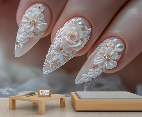 YXQAIED Lace Nail Wallpaper Wedding Manicure Wall Mural for Bedroom Beauty Nail Salon Poster Picture Photo Mural Modern TV Background Decorative 430 x 315 cm