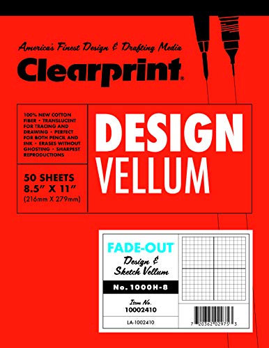 Clearprint 1000h Design Pergamentpapier Pad mit bedruckt Fade Out 8 x 8 Gitter, 16 Lb., 100% Baumwolle, 8–1/5,1 x 27,9 cm, 50 Blatt, weiß transluzent (10002410)