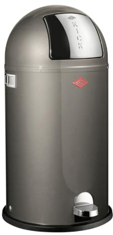 WESCO Poubelle à pédale Kickboy de couleur graphite, tôle d'acier revêtue par pulvérisation, volume de 40 litres, rabat en acier inoxydable, pédale en plastique chromé