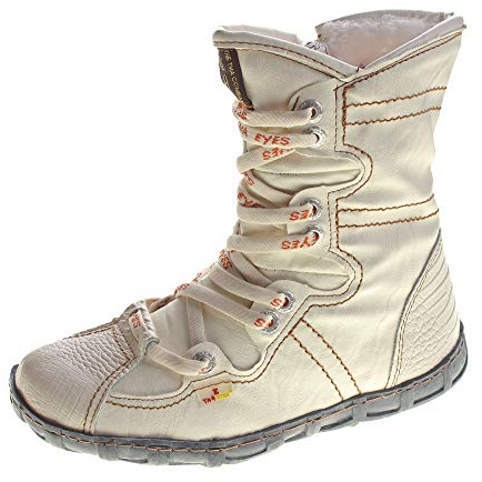 TMA Leder Stiefeletten Damen Weiß Köchel Schuhe echt Leder Winter Stiefel gefüttert Gr. 37