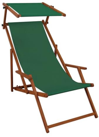 Sonnenliege grün Liegestuhl Sonnendach Gartenliege Deckchair Holz Gartenmöbel Buche 10-304 S