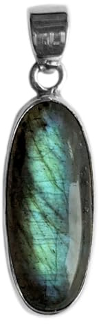 Bijoux et Objets Le Luft - Pendentif labradorite en argent massif 925 - Dimensions de la pierre 8x22mm