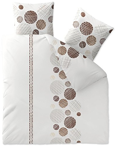 CelinaTex Touchme Biber Bettwäsche 200 x 200 cm 3teilig Baumwolle Bettbezug, Set, Bettgarnitur für Sommer und Winter, ganzjährig, pflegeleicht, Curly Punkte Streifen weiß braun grau