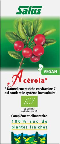Salus – Acérola BIO – Base de Suc de fruits frais d'acérola BIO – Riche en Vitamine C, Aide la avec Fatigue et Soutenir le Système Immunitaire – Végan – 200 ml