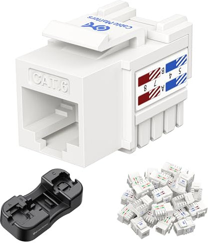Cable Matters [UL Listed 25-Pack 10Gbps Cat6 Keystone Jacks, RJ45 Keystone Jack, Ethernet Keystone Jack in White with Keystone Punch-Down Stand for Patch Panel and Wall Plate