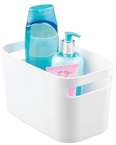 iDesign boîte de rangement avec poignées, petit rangement cuisine en plastique pour la maison, bac plastique pratique pour salle de bain ou la chambre, blanc