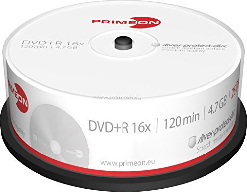 PRIMEON DVD+R 4.7GB/120Min/16x Cakebox, silver-protect-disc Surface (25 Disc)
