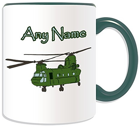 Personalisiertes Geschenk – Hubschrauber zweimotoriges (Militär Becher Tasse Design Thema, Farbe Optionen) – alle Nachricht/Name auf Ihre einzigartige – Armee Streitkräfte Soldaten Weltkrieg Waffe Schlacht Aircraft Flugzeug Flugzeug Flugzeug Attack Gunship Bomber Transport Airliner Fighter Warfare Aufklärung Beobachtung Rescue Cargo Propeller Jet UAV Mission Boeing ch-47 Chinook RAF, keramik, grün