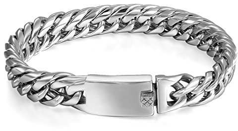 JewelryWe Personalisierte Schmuck Biker Herren Armband Edelstahl Runk Rock Poliert Panzerkette Armreif Armkette Geschenk Silber mit kostenloser Gravur