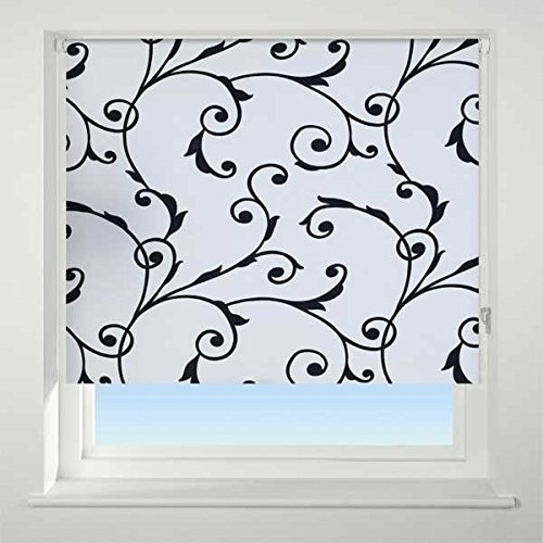 UNIVERSAL Virginia Patterned Thermal Blackout Roller Blind, Black/White, W60cm