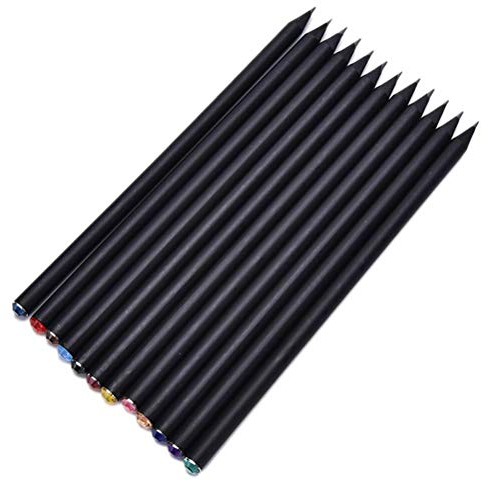 Uoeo 12 Stück HB Bleistift Schwarz Holz Mit Diamanten - Für Schule Und Büro - Tolles Geschenk