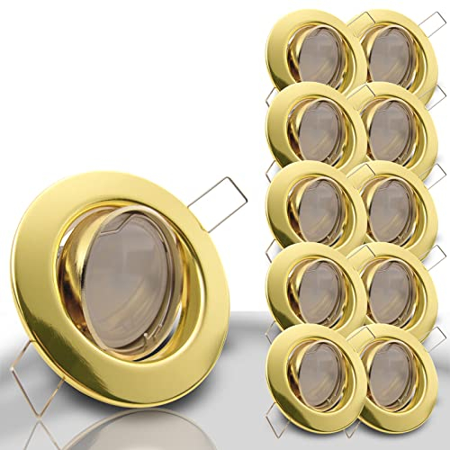 trendlights24 Decora LED Einbaustrahler 230V Gold rund 10er Set - Spots 4W 300 lm GU10 Warmweiß austauschbar - Decken Einbauleuchte 68 mm Lochmaß