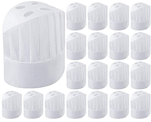 20 Piezas Gorros de Cocinero Desechables Gorros de Chef Ajustables 23cm 9 Pulgadas Set de Sombrero de Cocina para Hostelería Hogar Restaurante Abastecimiento Fiesta de Cocina Blanco