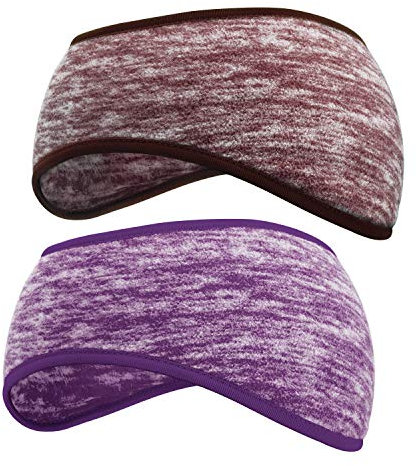 SAVITA 2 Pack Winter Ear Warmers Headband Stretchy Yoga Headband Gym Sport Headband Thermal Ear Muffs Ski Headband Moisture Wicking for Women Man(Purple, Brown)