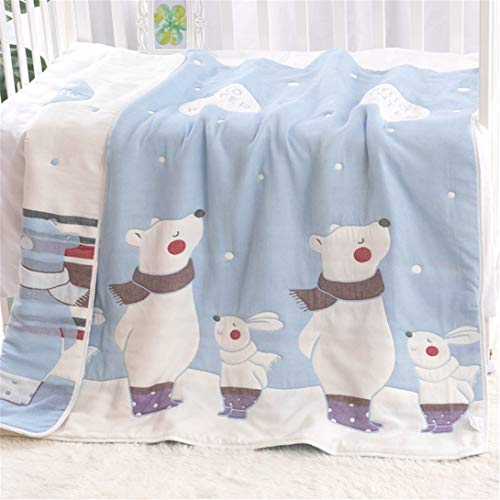 Hayisugar Baby Kuscheldecke dicke 10 Schichten 100% Baumwolle Musselin Baby Decke weich Krabbeldecke Kinderwagen Kinder Decke Winter warm Bettdecke, Blau Bär, 115 x 120cm