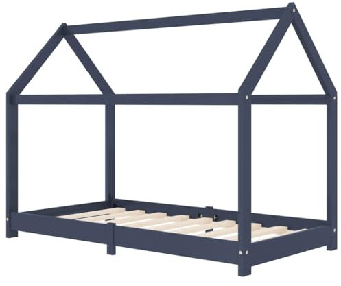 vidaXL Grey Solid Pine Wood Tree House Style Kids Bed Frame | Sturdy Wooden Children's Bedroom Furniture | Easy Assembly Bed
