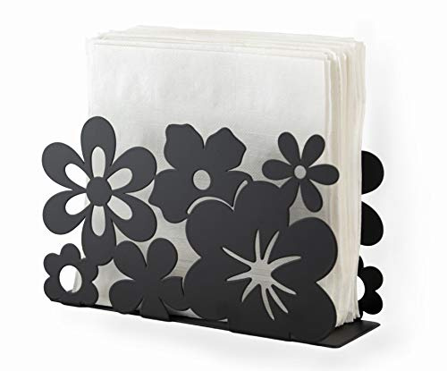 Mango Steam Tabletop Napkin/Tissue & Letter Holder for Home, Kitchen, Restaurants (Flower/Aloha, Black)