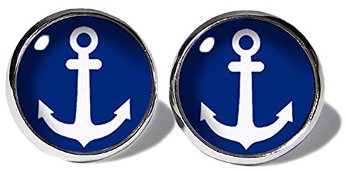 Anker Weiss-Blau Ohrstecker ABOUKI Unisex Damen Herren Kind Kinder Edelstahl Ohrschmuck Motiv Maritim handgefertigte Ohrringe silber-farben
