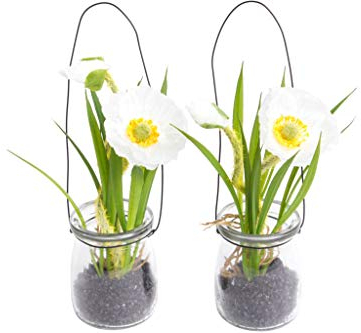 Nova-Nature künstliche Mohnblume im Glas (2 Stück) (Creme-weiß)