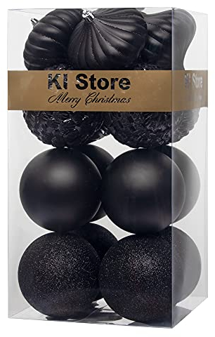 weihnachtskugeln schwarz 16 Stücke groß 10CM Ornamente für Weihnachtsbaum schwarz Christbaumkugeln groß Weihnachtsdekoration Kugeln
