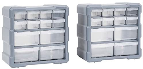 vidaXL 2X Multi-Schubladen Organizer 12 Schubladen Sortierkasten Sortimentskasten Sortimentskoffer Sortimentsbox Kleinteilemagazin 26,5x16x26cm