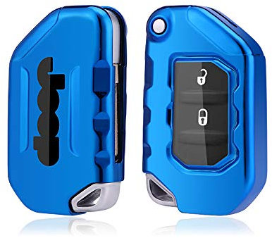 ontto Autoschlüssel Hülle Kompatibel mit Jeep Wrangler 2018 2019 2020 2021 Fernbedienung Cover TPU Schlüsselhülle Schlüsselanhänger Schlüssel Schutz Etui Case 2 3 4 Tasten-Blau