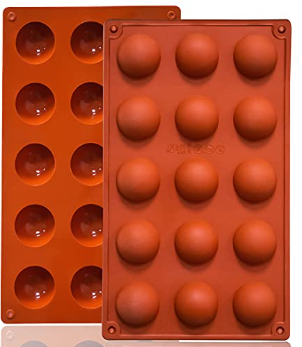 Lerykin - Stampi in silicone a 15 cavità semi-sfere, antiaderenti, 2 confezioni da 2 stampi in silicone a mezza sfera, per fare gelatine, cioccolatini e torte