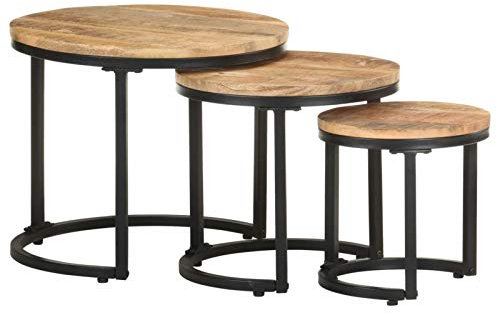 Tidyard 3er Set Couchtisch Satztische Satztisch-Set Beistelltisch in Massivem Akazienholz, Wohnzimmertisch Tischset Tisch Runder Seitentisch Sofatisch Kaffeetisch Tisch-Set Verschiedenen Größen