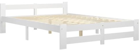 vidaXL Massivholzbett Bett Holzbett Bettgestell Bettrahmen Lattenrost Doppelbett Schlafzimmerbett Schlafzimmermöbel Weiß Kiefer 160x200cm
