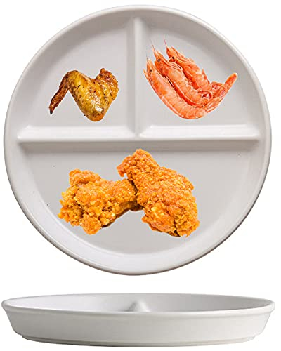JMYDecor Set di 2 piatti in porcellana perresistente, 20 cm, piatti divisi a 3 scomparti, per cena e insalata, ristorante, feste in famiglia e uso in cucina - rotondo