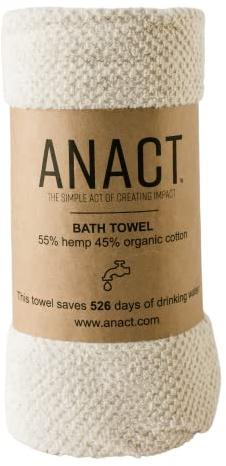 Anact Hemp Bath Towel 1pk - Organic, Eco-Friendly, Absorbent, Sustainable Spa Quality Towel w/Organic Cotton & Hemp Fiber - Natural