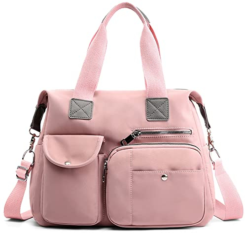 FORRICA Handtaschen Damen Umhängetasche Groß Schultertasche Frauen Weekender Tasche Oxford Tuch Wasserdicht Handtaschen Multi Taschen Arbeitstasche Rosa