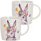 Tassen 2er Set bunt mit Hase Osterhase - Süße Porzellan Kaffeetassen in 350ml für Cappuccino Kaffee Tee - Außergewöhnliche Kaffeebecher spülmaschinenfest und mikrowellengeeignet als Geschenk