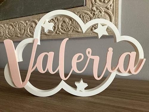 Tres Aristas Nube Decorativa con Nombre Personalizado - Regalo Original para recién nacidos, bebés y niños - Decoración Habitación Infantil para puertta, pared o estantería - Colores a elegir