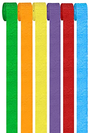 GAKA FAVOR Krepppapier Bunt (6 Rolle)4.5cm x 25m,Kreppbänder Luftschlangen Regenbogen für Hochzeit Geburtstags Party Dekoration