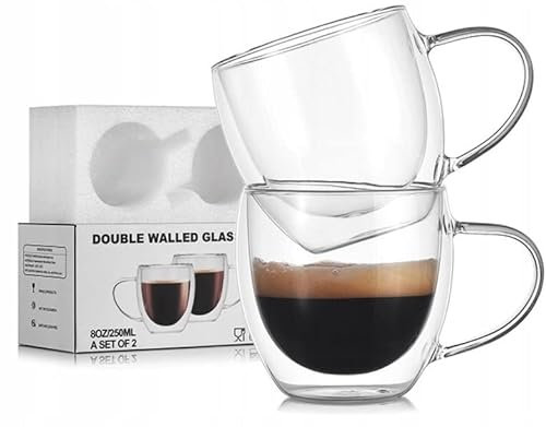 Ecarla Latte macchiato gläser set 2 x 250 ml | Thermogläser Doppelwandig | Kaffeeglas, Trinkgläser, Teegläser, Cappuccino Gläser aus Borosilikatglas (6x250ml)