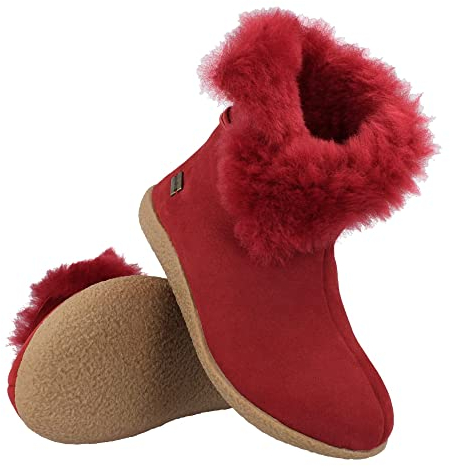 HAFLINGER Lammfell Leder Hausschuhe Lemmi Unisex Stiefel Rot (Sangria 11), Gr 43