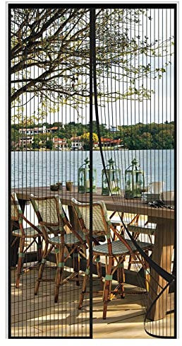 AQKaki Zanzariera Magnetica, 90x220cm Poliestere Tenda Zanzariera Porte con Magneti Forti Automatica Chiusura Zanzariere Magnetiche per Finestre Traspirante per Balcone Soggiorno Cucina-Nero