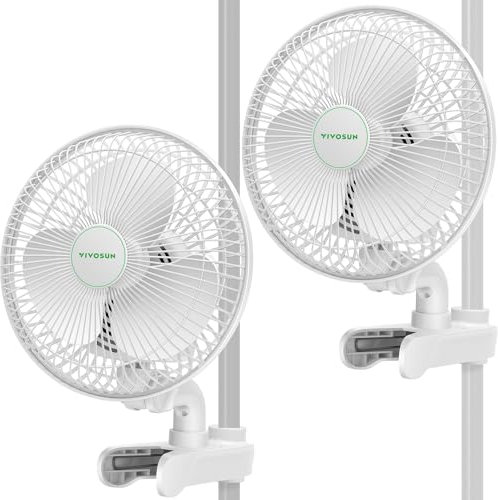 VIVOSUN AeroWave A6 Grow Tent Clip Fan, Patented Portable Auto Oscillating Fan 6 with 2-Speed, Strong Airflow but Low Noise, and Fully-Adjustable Tilt for Hydroponic Ventilation, White, 2-Pack