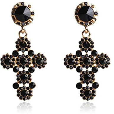 YAHOYA Neuankömmling Vintage Schwarz/Rot Kristall Kreuz Ohrringe Frauen Barock Neo-Gothic Stil Boho Ohrringe Schmuck Brincos