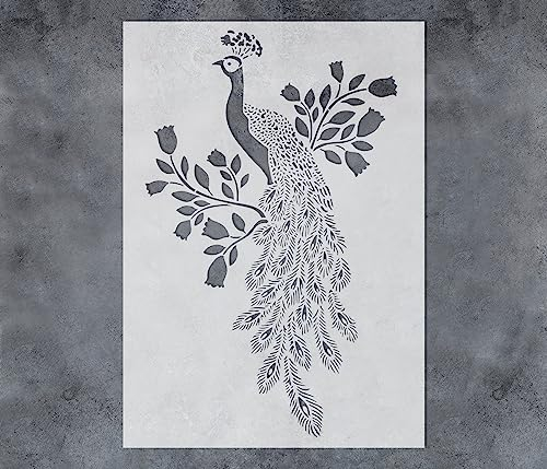 GSS Designs Pfauenschablonen – 30,5 x 40,6 cm, wiederverwendbar, großer Pfau auf Baum, Schablonen zum Malen auf Holz, Wand, Leinwand, Stoff, Möbel, Handwerk