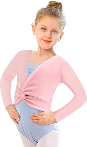 DANSHOW Mädchen Ballett Langarm Wickeloberteile Bolero,Kinder Tanz Cardigans,Samt Inne Tanzpullover Strickjacke(824-08-L)