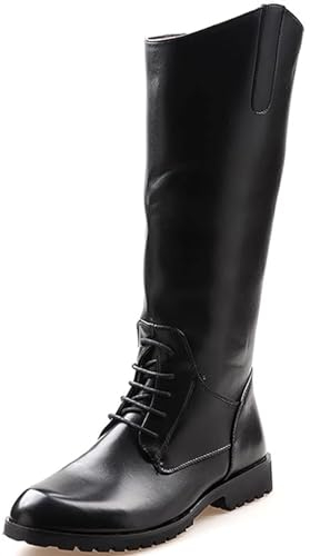 Stivali da Uomo in Pelle Alti al Ginocchio Stivali da Equitazione Calzature per spettacoli teatrali Gamba Larga Stivale Lungo a metà Polpaccio,Nero,43 EU