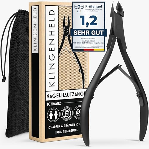 KLINGENHELD® Präzise Nagelhautzange - Sehr leichtgängig & extra scharf - inkl. Reisebeutel aus Baumwolle 100% plastikfrei & nachhaltig - Nagelhautschere, Nagelhautschneider