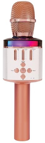 Easy Karaoke Bluetooth® Wireless Microphone with Speaker and Lights ~ Rose Gold