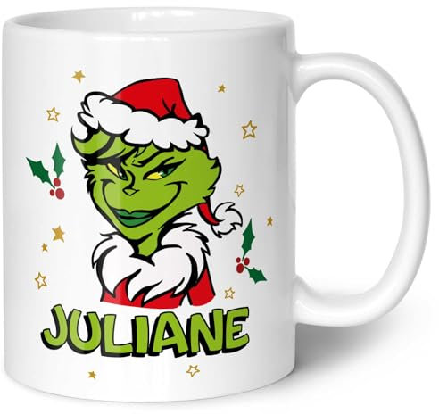 GRAVURZEILE Tasse imprimée - Grinch féminin - Personnalisable avec nom - Passe au lave-vaisselle et au micro-ondes - Tasse de Noël comme cadeau pour elle et lui pour Noël - Grinch Femme Blanc