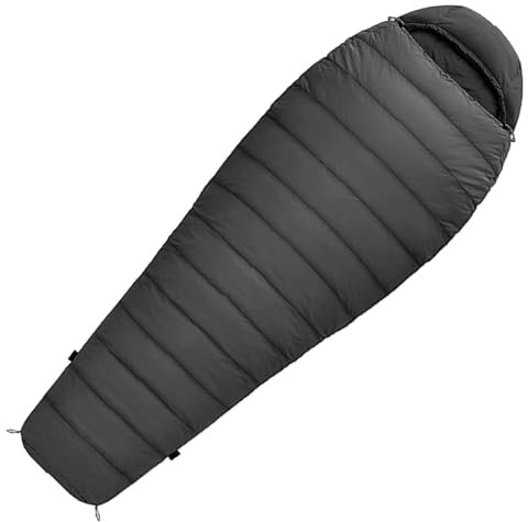 Mumienschlafsack Norskskin Ultralight 220 Grau Koppelbar Extrem - 6°C Schlafsack mit Kopfkissenfach (Reißverschluss Rechts)